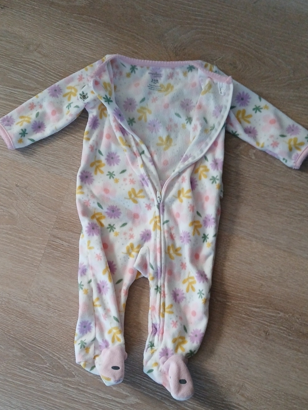 Simple Joys Carter's Girl’s Floral Pink Purple Footies Fleece Sleeper Sz 3-6 M